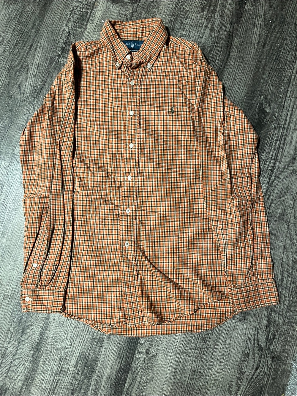 Polo by Ralph Lauren Orange and Navy Plaid Button-Down Shirt
